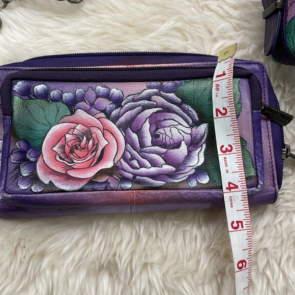 Anuschka Floral Purple Handbag and Wallet Set with bag charm and eyeglass pouch - Picture 10 of 14